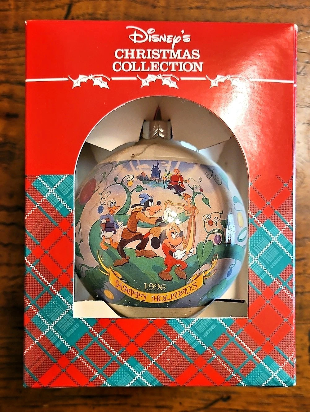 Disney 1996 Happy Holidays Mickey & the Beanstalk Glass Ornament